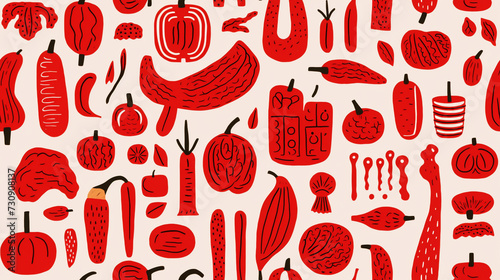 Seamless repetitive pattern abstract illustration of vegetables figures.  Wallpaper. Background.