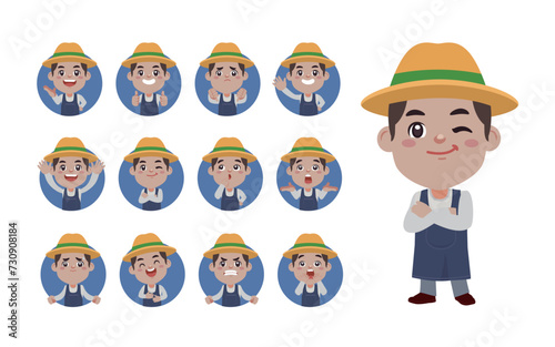 Set of farmer with different poses