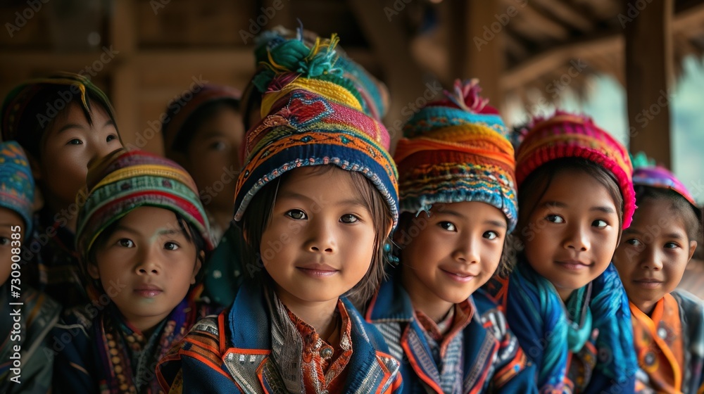 Group of Tai Lue Lao people in the village Group of Tai Lue Lao people in the village