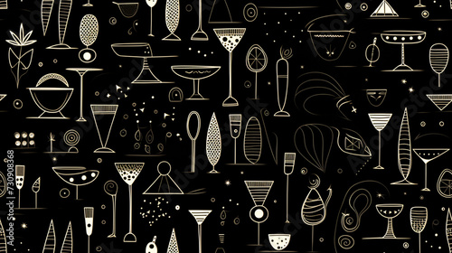 Seamless repetitive pattern abstract illustration of cocktail figures.  Wallpaper. Background.