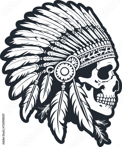 American indian skull in traditional headdress, vector illustration