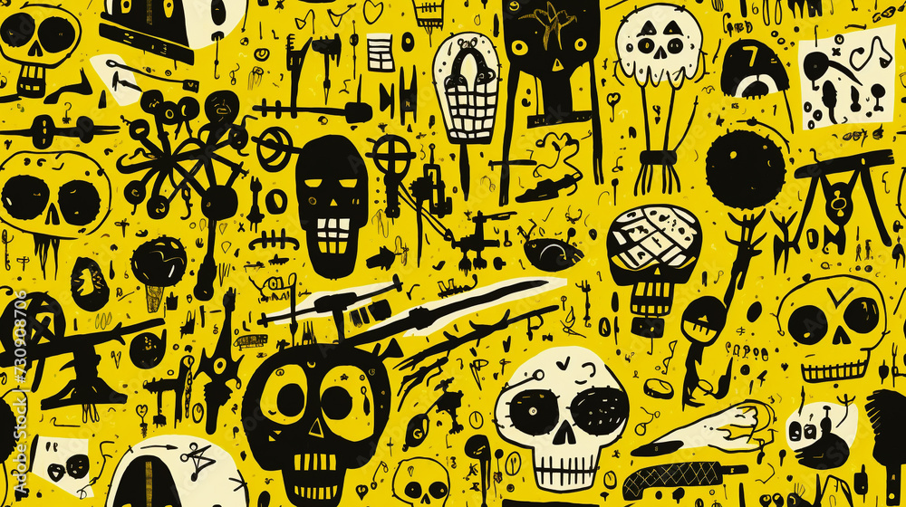 Seamless repetitive pattern abstract illustration of mexican skulls figures. Day of the dead. Wallpaper. Background. Seamless repetitive pattern abstract illustration of mexican skulls figures. Day of the dead. Wallpaper. Background.