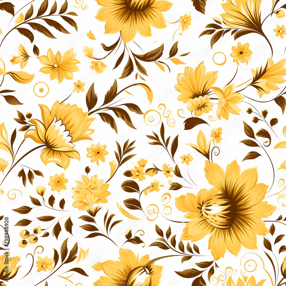 yellow flower pattern seamless on white.