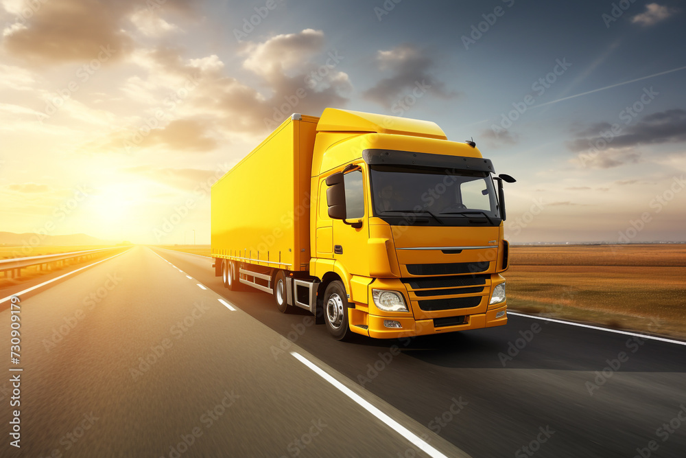 yellow truck running on the road