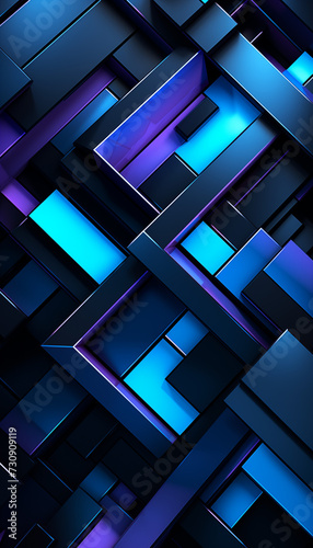 Blue and Purple Geometric Shapes on Black Background