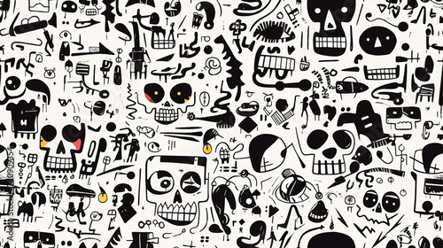 Seamless repetitive pattern abstract illustration of mexican skulls figures. Day of the dead. Wallpaper. Background.