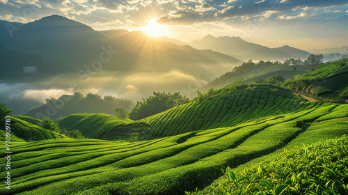 tea plantation in the mountains under the sun