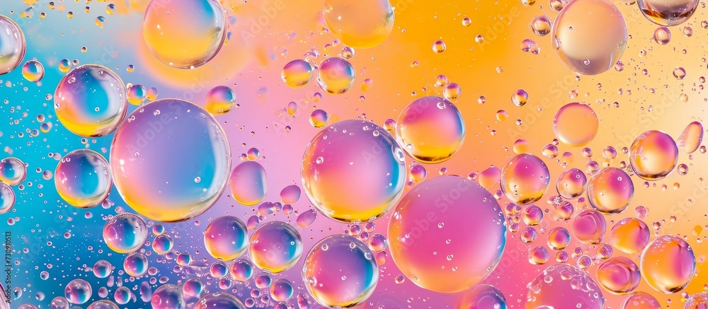 Colorful abstract oil drops and bubbles float on the water surface. Colorful abstract oil drops and bubbles float on the water surface.