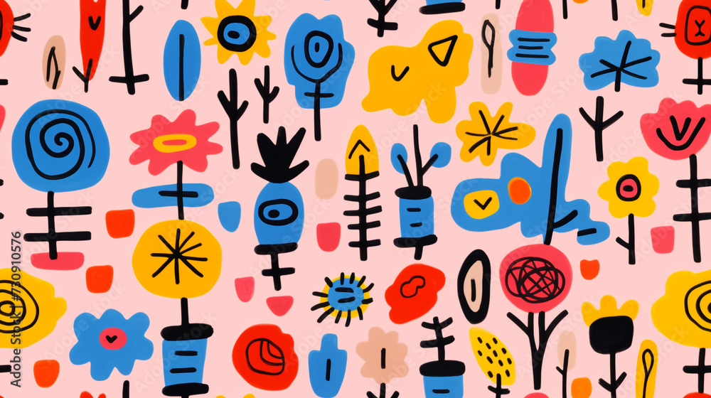 Seamless repetitive pattern abstract illustration of spring flowers figures.  Wallpaper. Background.