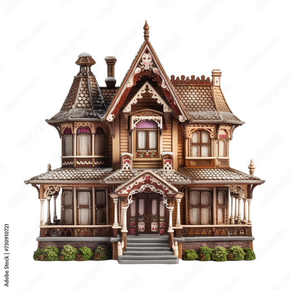 Victorian Gingerbread house isolated on transparent background