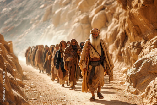 Moses guiding the people of Israel as they left Egypt towards the Promised Land Generative AI Illustration photo
