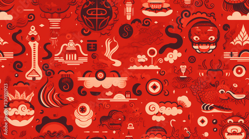 Seamless repetitive pattern abstract illustration of dragon figures. Wallpaper. Background.