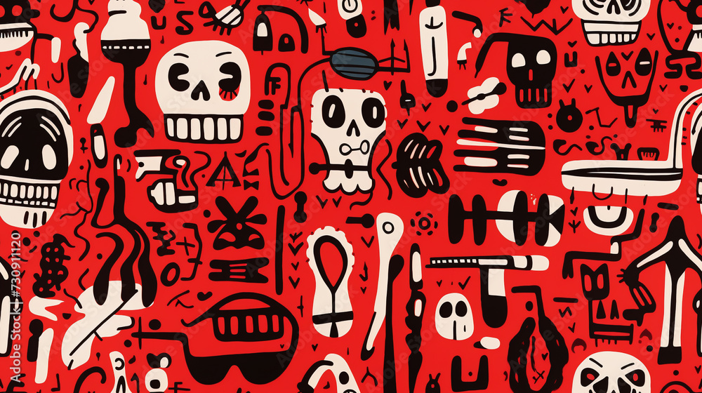 Seamless repetitive pattern abstract illustration of mexican skulls figures. Day of the dead. Wallpaper. Background. Seamless repetitive pattern abstract illustration of mexican skulls figures. Day of the dead. Wallpaper. Background.