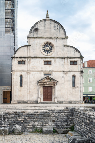 Amazing view with the beautiful old architecture of St. Mary catholic church in the old town of Zadar on the coast of the Adriatic Sea, Croatia.