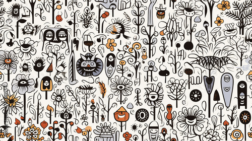 Seamless repetitive pattern abstract illustration of spring flowers figures.  Wallpaper. Background.