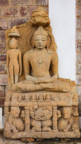 Statue of Mahavir Jain in the Campus of Shri Pataleshwar Temple, Malhar, Bilaspur, Chhattisgarh, India...