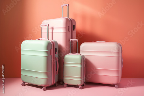 suitcases on pink background