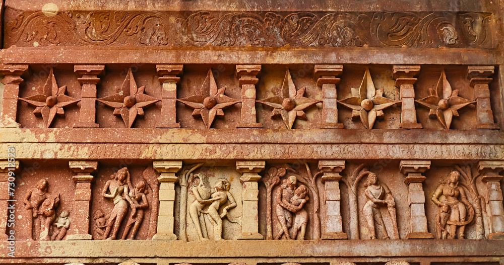 Carving Panels of Flowers and Erotic Sculptures on the Kakatiya Rudreshwara Temple, Palampet, Warangal, Telangana, India... Carving Panels of Flowers and Erotic Sculptures on the Kakatiya Rudreshwara Temple, Palampet, Warangal, Telangana, India...