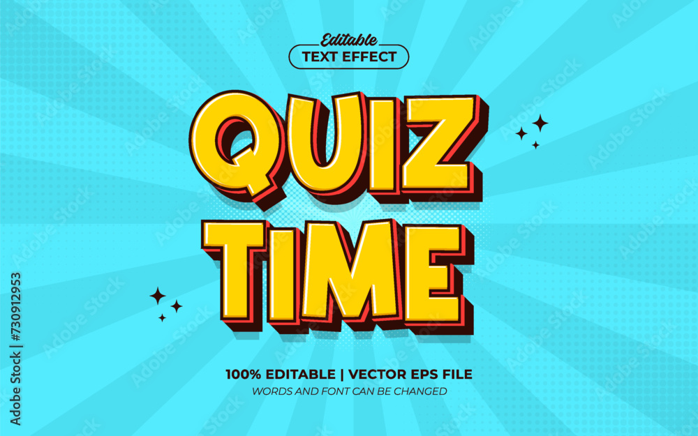 Quiz Time 3d Cartoon Editable Text Effect Template Style Premium Vector