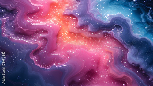 The dynamic flow of cosmic energy, with swirling nebulas and star clusters creating a vibrant abstract background