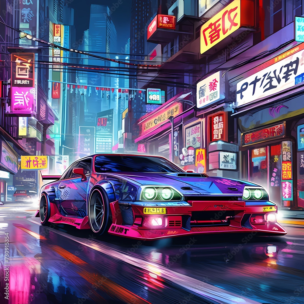 Neon-Lit Street Racing Scene