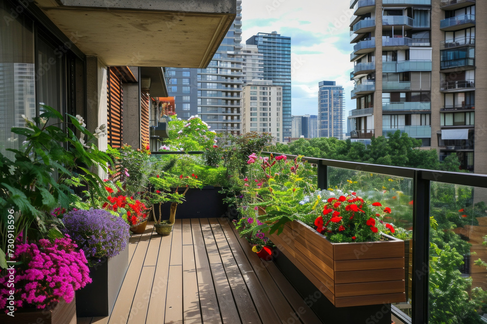 Picturesque Balcony Overflowing With Vibrant Plants and Flowers