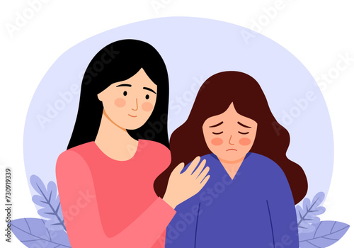 Woman support and comfort her friend in flat design on white background. Empathy concept vector illustration.