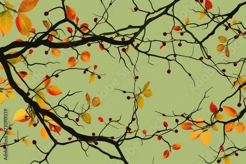 Branches and leaves on a green background