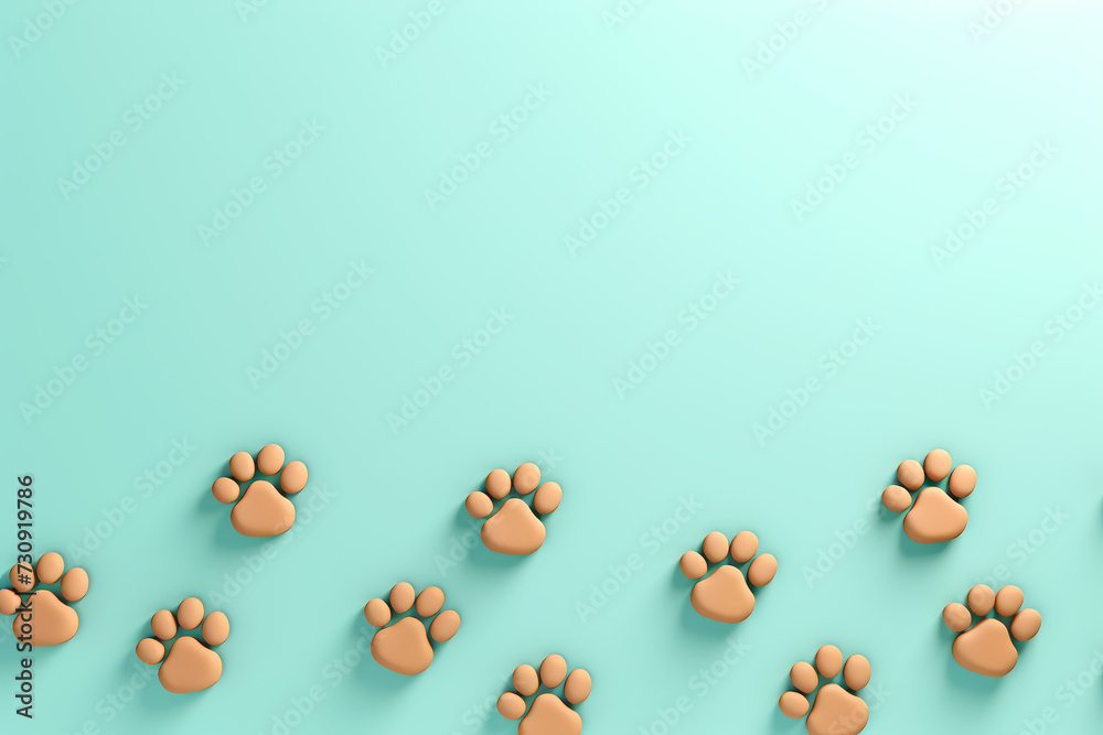 Pet and Animal ,dog and Cat paw on a green background . - obrazy, fototapety, plakaty 