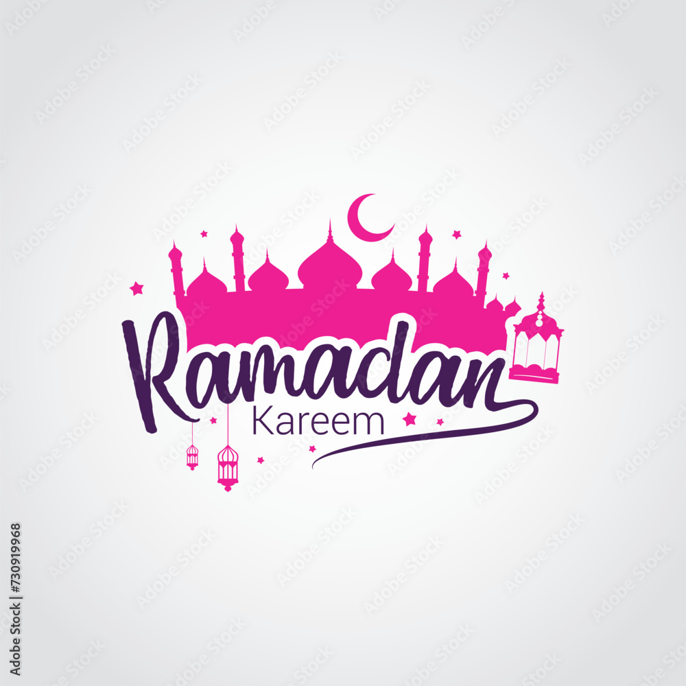 Ramadan Kareem Design Vector with lantern and calligraphy decoration. Suitable for Greeting Card, Poster and Banner. Holy month for fasting and prayer as one of the Five Pillars of Islam.