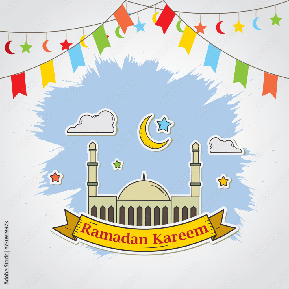 Happy Ramadhan Kareem vector illustration. Ramadhan Kareem themes design concept with ornament in flat style vector illustration. Suitable for greeting card, poster and banner.