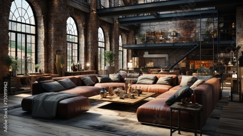 A spacious loft apartment with industrial elements