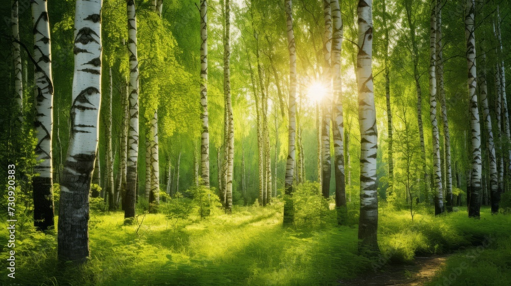 Obraz premium forest in the morning. Sun rays in the forest