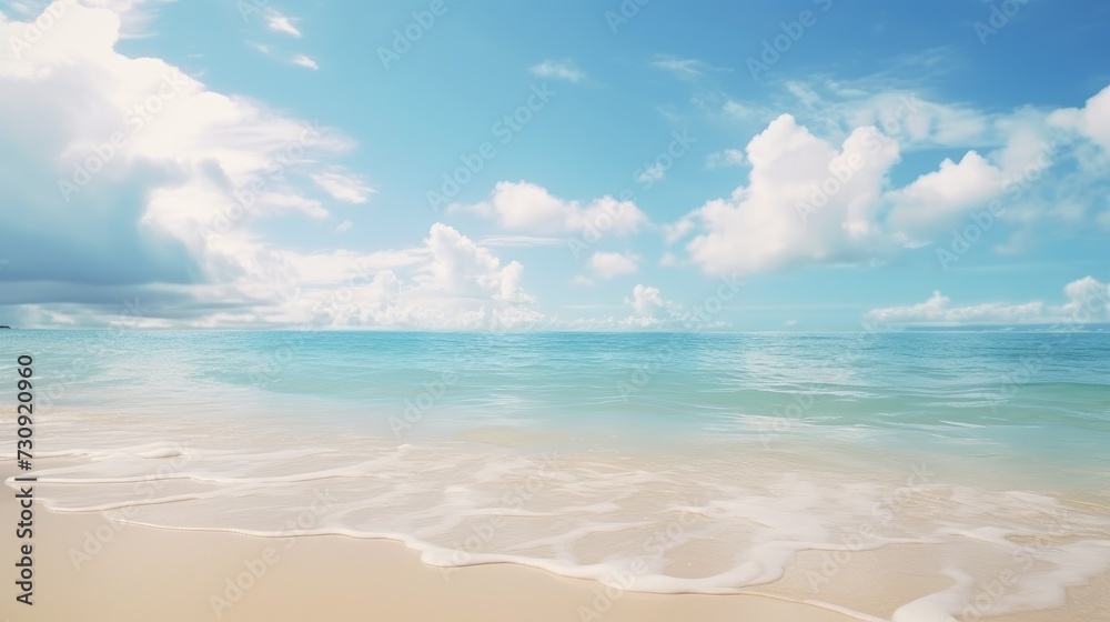 Fototapeta premium Idyllic Coastal Retreat: White Sandy Beach and Turquoise Ocean Waves - Generative AI