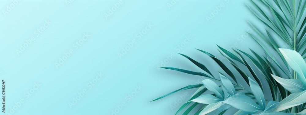 custom made wallpaper toronto digitalTranquil Botanical Elegance: Green Palm Leaves on Pastel Blue - Generative AI