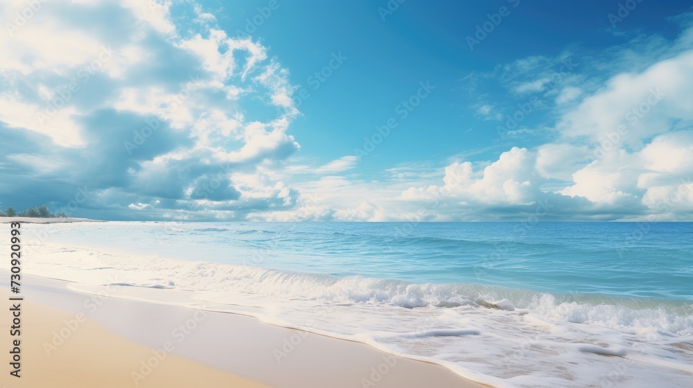 Idyllic Coastal Retreat: White Sandy Beach and Turquoise Ocean Waves - Generative AI