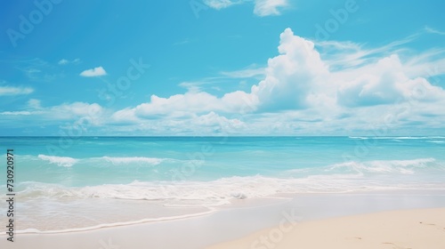 Idyllic Coastal Retreat: White Sandy Beach and Turquoise Ocean Waves - Generative AI © Gelpi