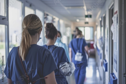 Group of Nurses Walking Down a Hospital Hallway