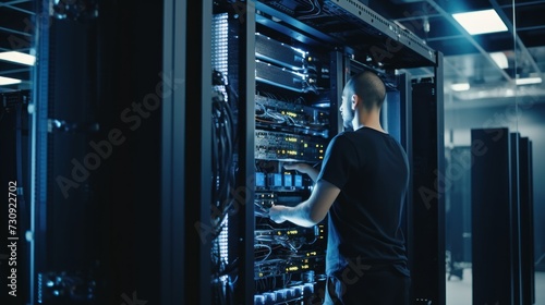 IT specialists at server room, repair servers
