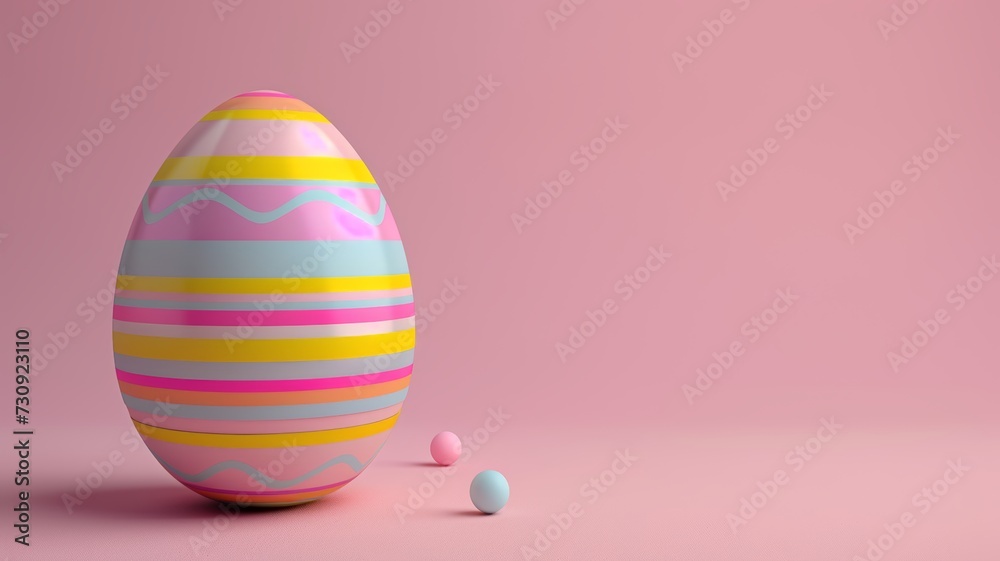 Easter egg with colorful stripes on pink bacground