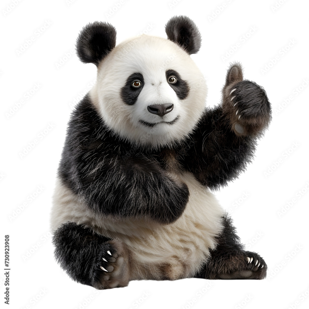 Naklejka premium Panda Bear Giving Thumbs-Up Isolated on Transparent Background