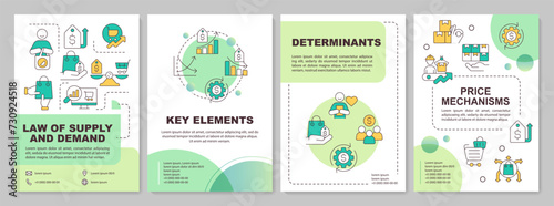 Supply and demand laws green circle brochure template. Leaflet design with linear icons. Editable 4 vector layouts for presentation, annual reports. Arial-Black, Myriad Pro-Regular fonts used