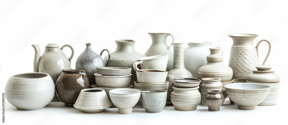 The table is adorned with a variety of tableware and serveware, including vases, bowls, cups, and dishes, made from porcelain, metal, and other materials. The table is adorned with a variety of tableware and serveware, including vases, bowls, cups, and dishes, made from porcelain, metal, and other materials.