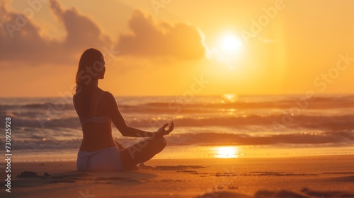 Woman practices yoga and meditates on the beach © mirifadapt