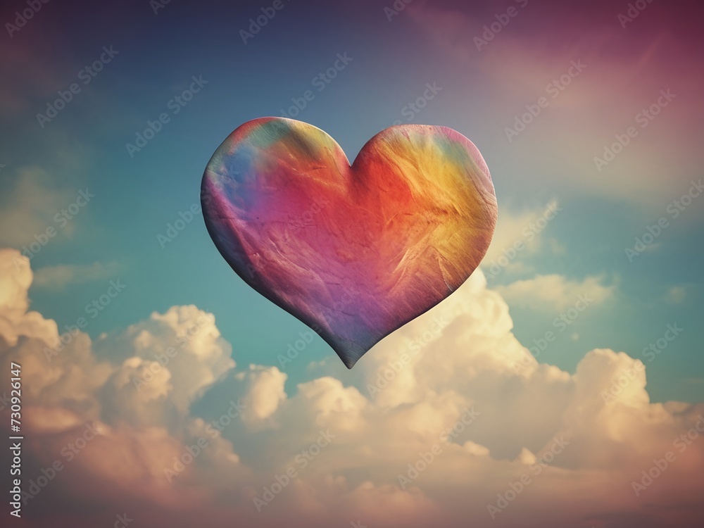 Fototapeta premium heart in the sky with white clouds a classic vintage painting 