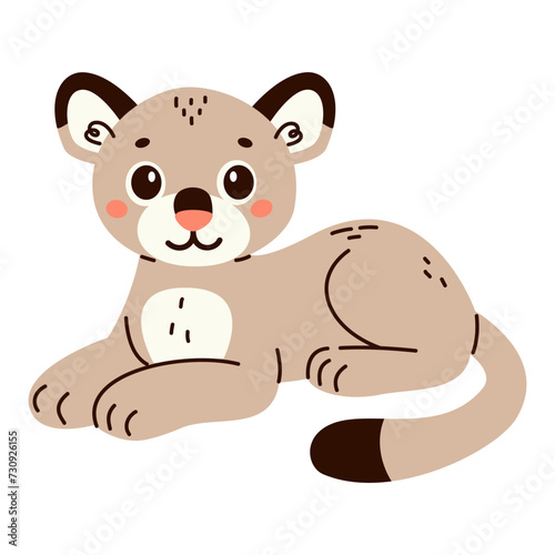 Vector illustration in children's style. Cute puma lying on the background . Vector illustration