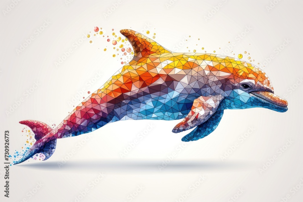 Fototapeta premium Vibrant Digital Flat Logo Illustration of a Leaping Dolphin