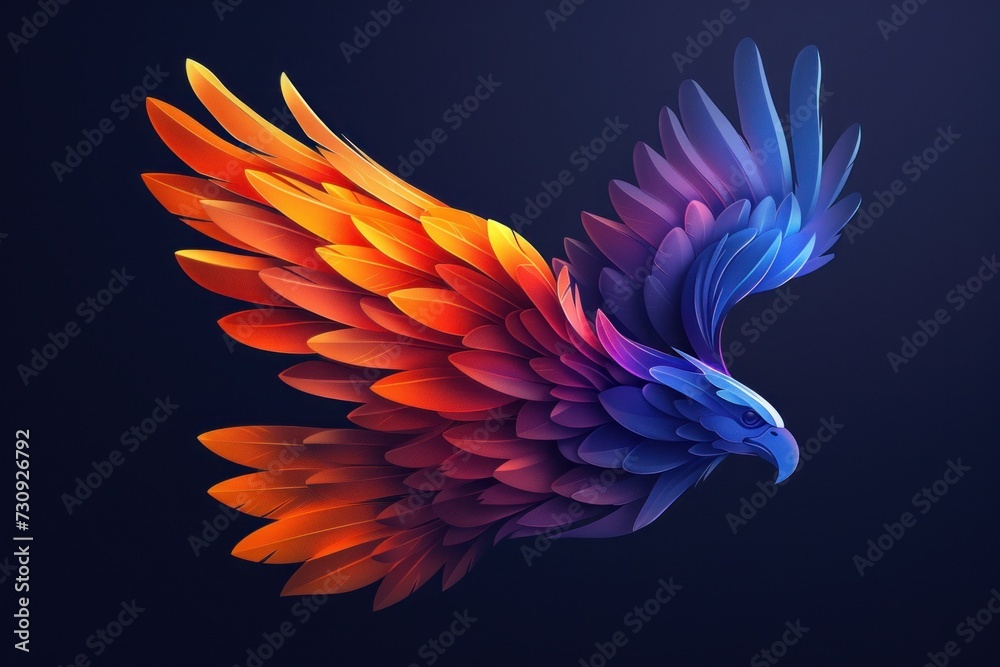 Majestic Flat Logo Eagle With Vibrant Gradient Wings Soaring Under a Dimly Lit Sky