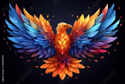 Majestic Flat Logo Eagle With Vibrant Gradient Wings Soaring Under a Dimly Lit Sky