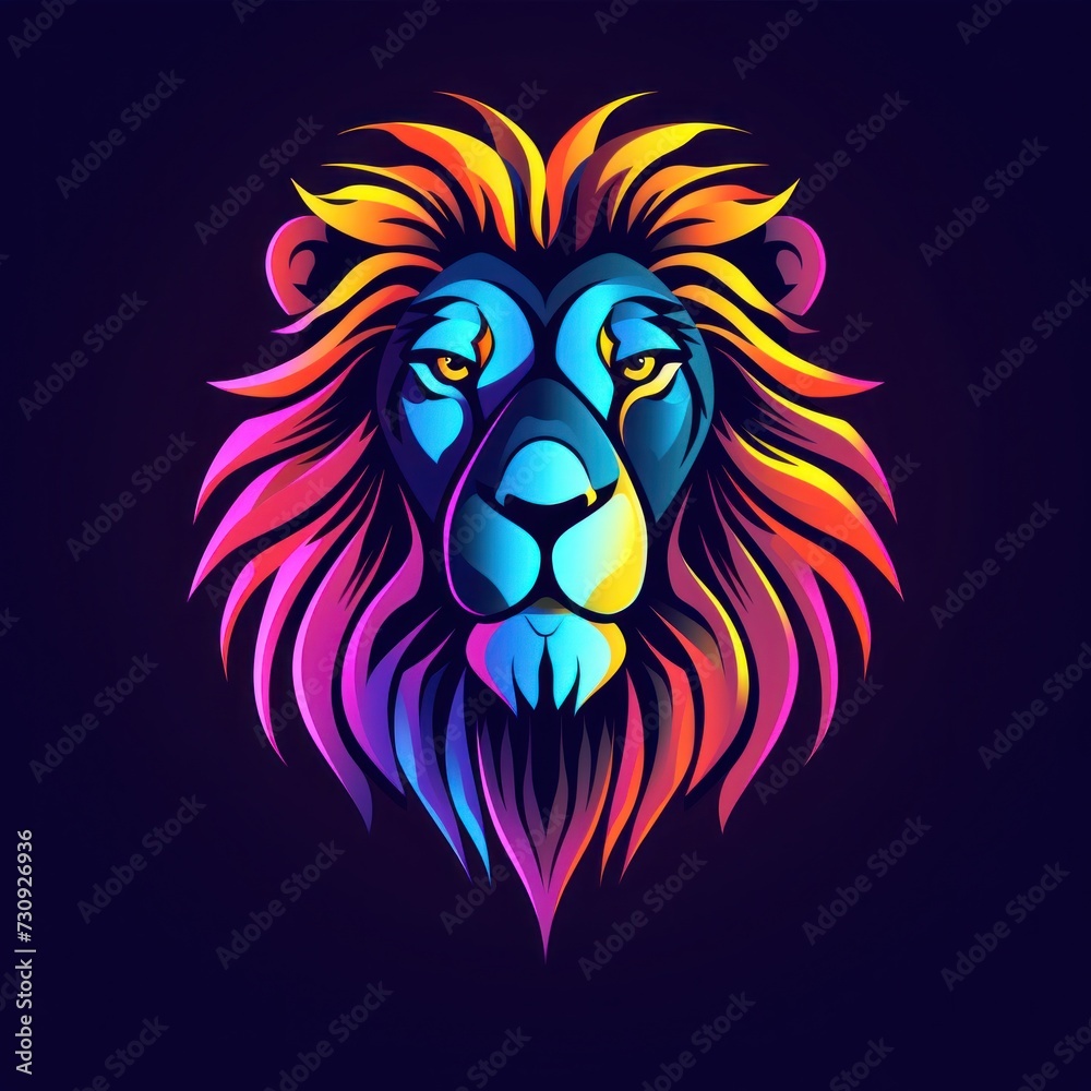 Vibrant Neon-Colored Lion Logo Illustrating Modern Graphic Design Trends